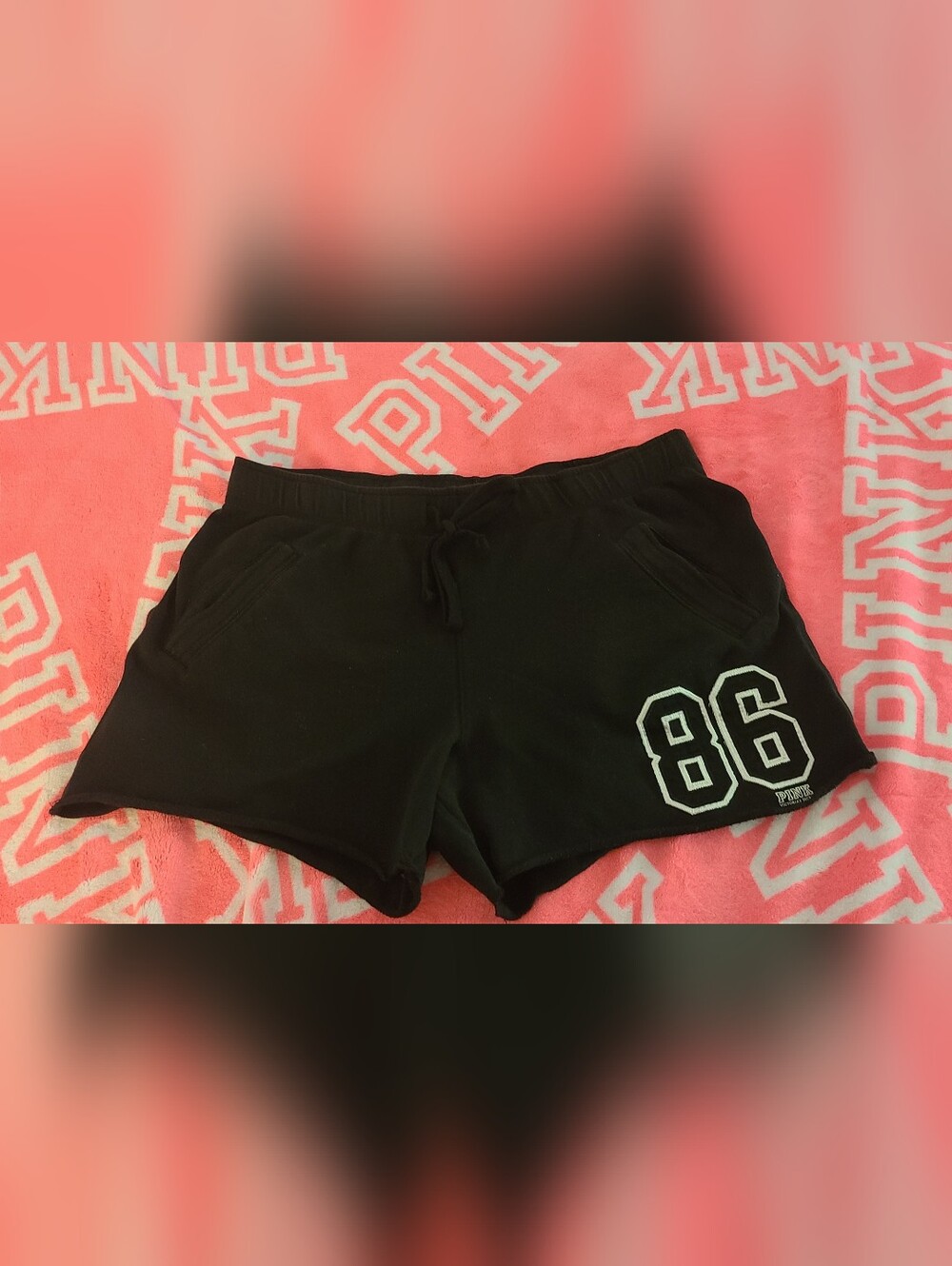 PINK Victoria's Secret Black Athletic Lounge Shorts with '86' Detail